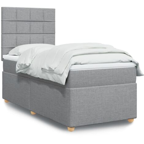 Cama box spring con colchón tela gris claro 100x200 cm
