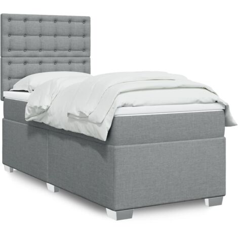 Cama box spring con colchón tela gris claro 100x200 cm