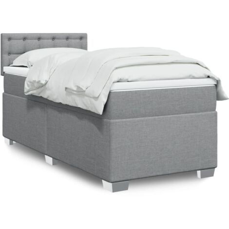 Cama box spring con colchón tela gris claro 100x200 cm