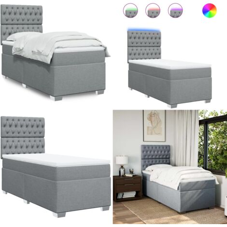 Cama box spring con colchón tela gris claro 100x200 cm - Cama de muelles ensacados - Cama con luz LED