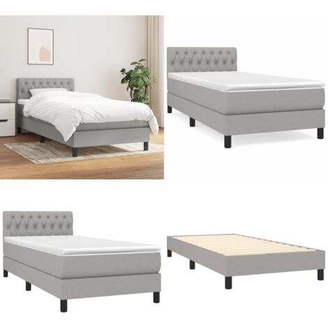 Cama box spring con colchón tela gris claro 100x200 cm - Colchón de muelles - Cama de muelles