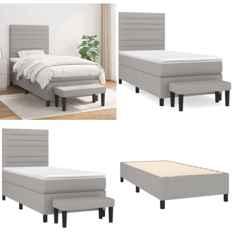 Cama box spring con colchón tela gris claro 100x200 cm - Colchón de muelles - Cama de muelles