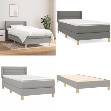 Cama box spring con colchón tela gris claro 100x200 cm - Colchón de muelles ensacados - Cabecero ajustable