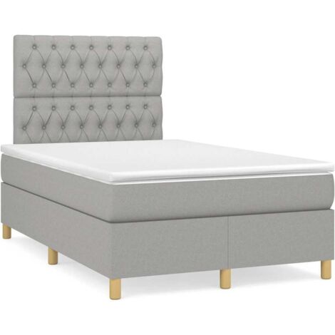 Cama box spring con colchón tela gris claro 120x190 cm