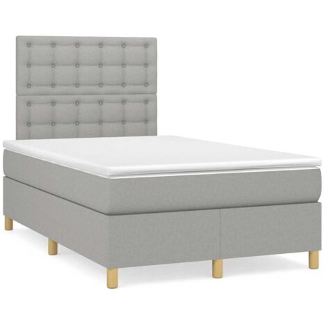 Cama box spring con colchón tela gris claro 120x190 cm