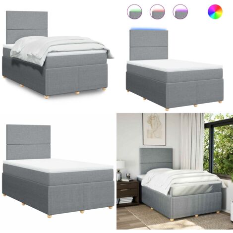 Cama box spring con colchón tela gris claro 120x190 cm - Cama con cabecero - Colchón ensacado