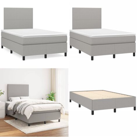 Cama box spring con colchón tela gris claro 120x190 cm - Colchón de muelles - Cama box spring