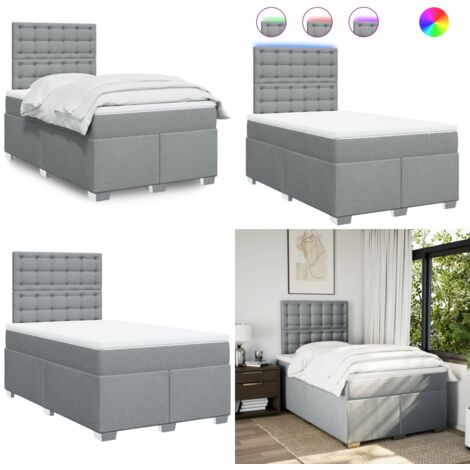 Cama box spring con colchón tela gris claro 120x200 cm - Cama de muelles ensacados - Cama con luz LED