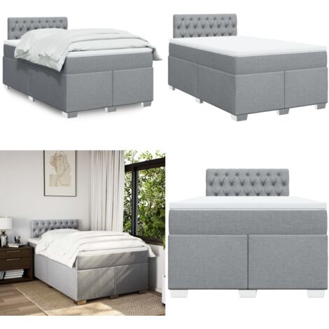 Cama box spring con colchón tela gris claro 120x200 cm - Colchón de muelles - Cama con cabecero