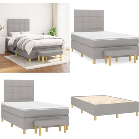 Cama box spring con colchón tela gris claro 120x200 cm - Colchón de muelles - Cama con cabecero ajustable