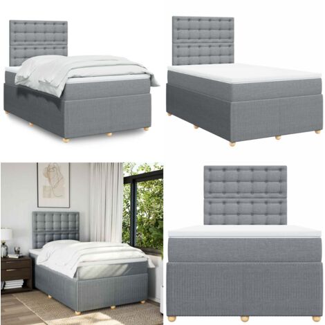 Cama box spring con colchón tela gris claro 120x200 cm - Colchón de muelles - Cama de muelles ensacados