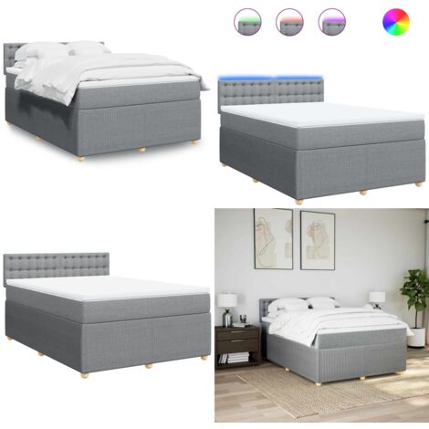Cama box spring con colchón tela gris claro 140x190 cm - Cama de muelles ensacados - Cama con luces LED