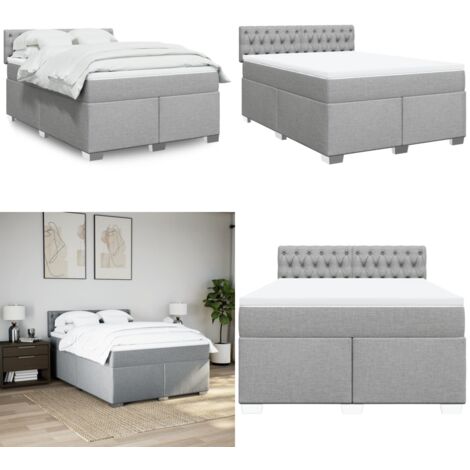 Cama box spring con colchón tela gris claro 140x190 cm - Colchón de muelles - Cama con cabecero