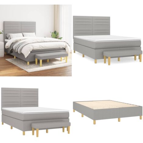 Cama box spring con colchón tela gris claro 140x190 cm - Colchón de muelles - Cama de muelles