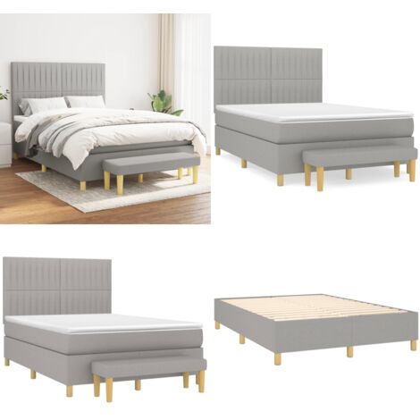 Cama box spring con colchón tela gris claro 140x190 cm - Colchón de muelles - Cama de muelles