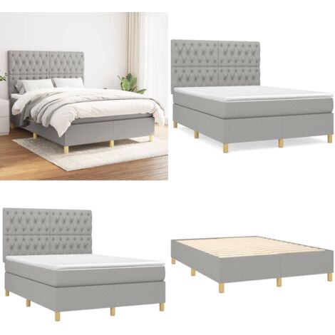 Cama box spring con colchón tela gris claro 140x190 cm - Colchón de muelles - Cama de muelles