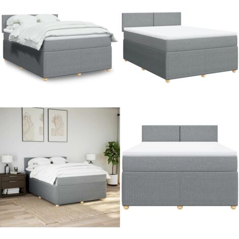 Cama box spring con colchón tela gris claro 140x190 cm - Colchón de muelles - Cama de muelles