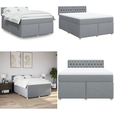 Cama box spring con colchón tela gris claro 140x190 cm - Colchón de muelles - Cama de muelles ensacados