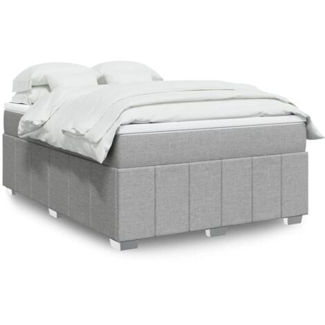 Cama box spring con colchón tela gris claro 140x200 cm
