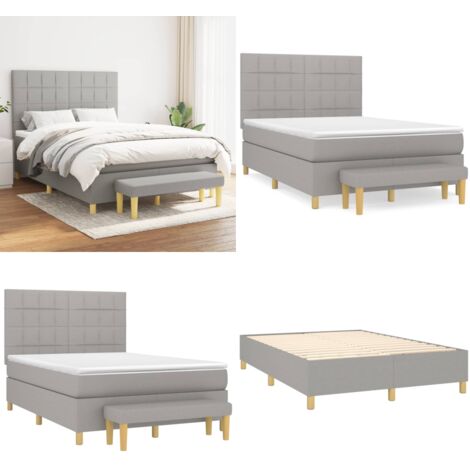 Cama box spring con colchón tela gris claro 140x200 cm - Colchón de muelles - Cama box spring