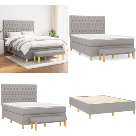 Cama box spring con colchón tela gris claro 140x200 cm - Colchón de muelles - Cama box spring