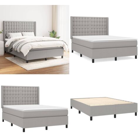 Cama box spring con colchón tela gris claro 140x200 cm - Colchón de muelles - Cama de muelles ensacados