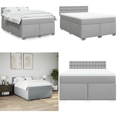Cama box spring con colchón tela gris claro 140x200 cm - Colchón de muelles - Cama de muelles ensacados