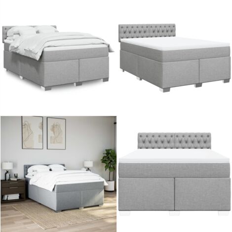 Cama box spring con colchón tela gris claro 140x200 cm - Colchón de muelles ensacados - Cama de muelles