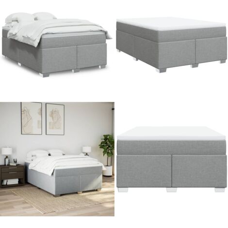 Cama box spring con colchón tela gris claro 140x200 cm - Colchón de muelles ensacados - Soporte personalizado