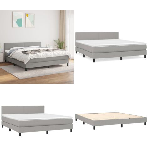 Cama box spring con colchón tela gris claro 160x200 cm - Colchón de muelles - Cama de muelles