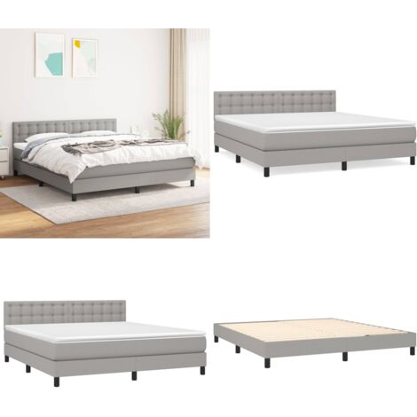 Cama box spring con colchón tela gris claro 160x200 cm - Colchón de muelles - Cama de muelles