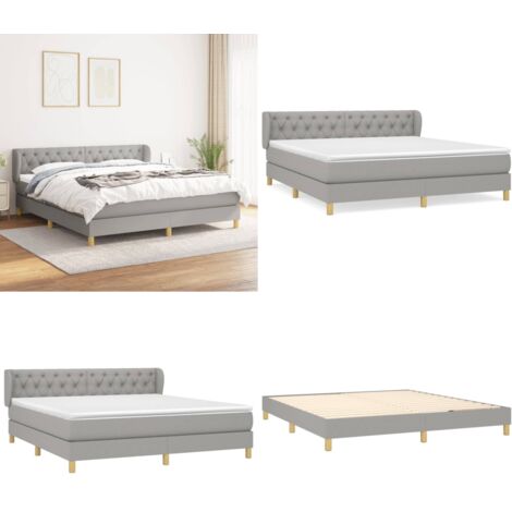 Cama box spring con colchón tela gris claro 160x200 cm - Colchón de muelles ensacados - Cama box spring