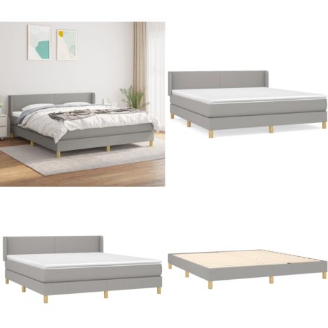 Cama box spring con colchón tela gris claro 160x200 cm - Colchón de muelles ensacados - Cama box spring