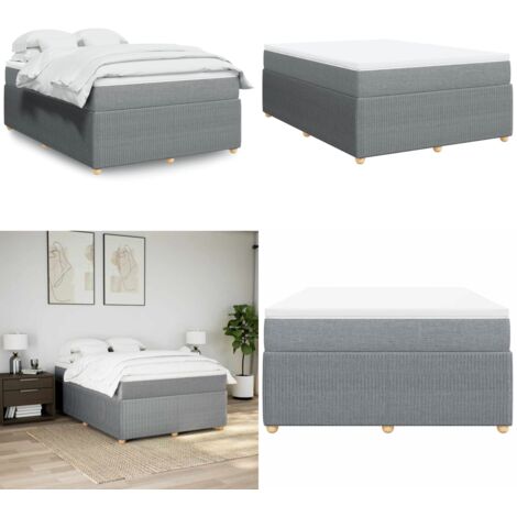 Cama box spring con colchón tela gris claro 160x200 cm - Colchón de muelles ensacados - Cama de muelles