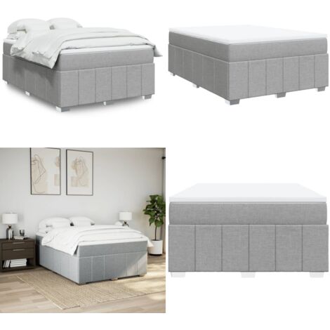 Cama box spring con colchón tela gris claro 160x200 cm - Colchón de muelles ensacados - Cama de muelles
