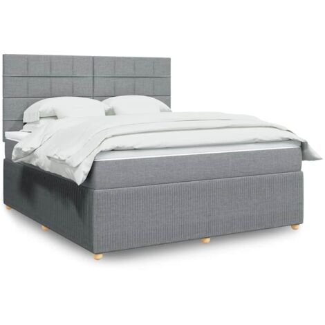 Cama box spring con colchón tela gris claro 180x200 cm