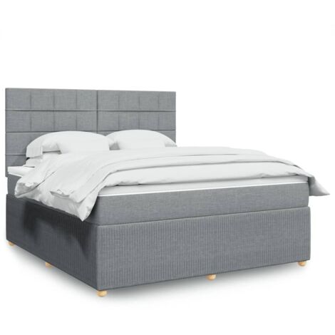 Cama box spring con colchón tela gris claro 180x200 cm