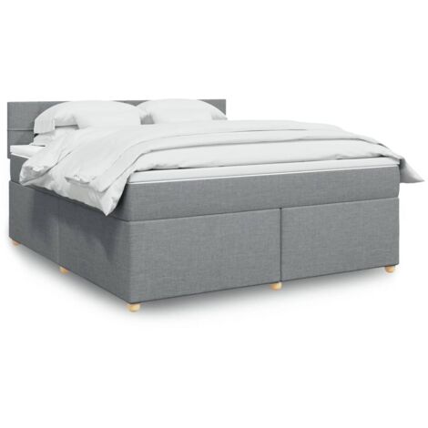 Cama box spring con colchón tela gris claro 180x200 cm