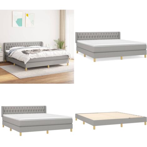 Cama box spring con colchón tela gris claro 180x200 cm - Colchón de muelles - Cama de muelles