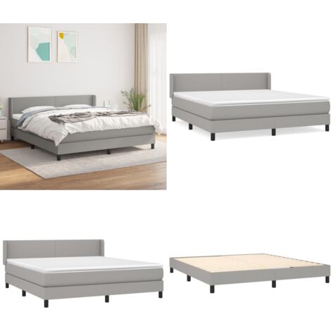 Cama box spring con colchón tela gris claro 180x200 cm - Colchón de muelles - Cama de muelles