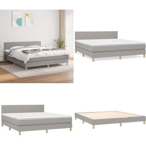 Cama box spring con colchón tela gris claro 180x200 cm - Colchón de muelles - Cama de muelles