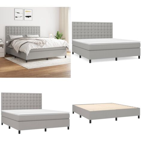 Cama box spring con colchón tela gris claro 180x200 cm - Colchón de muelles - Cama de muelles