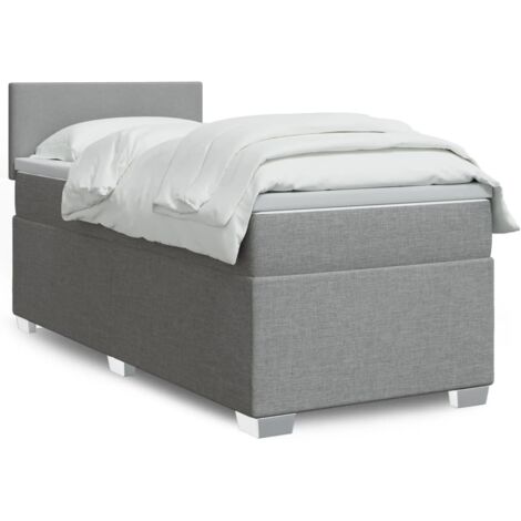 Cama box spring con colchón tela gris claro 80x200 cm