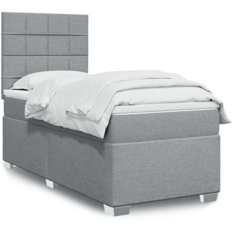 Cama box spring con colchón tela gris claro 80x200 cm