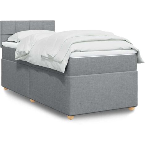 Cama box spring con colchón tela gris claro 80x200 cm