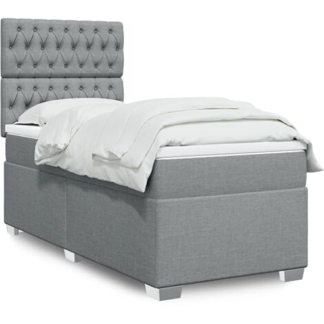 Cama box spring con colchón tela gris claro 80x200 cm