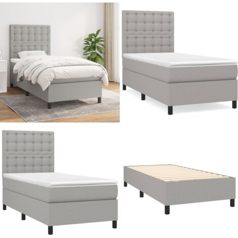 Cama box spring con colchón tela gris claro 80x200 cm - Colchón de muelles - Cama box spring