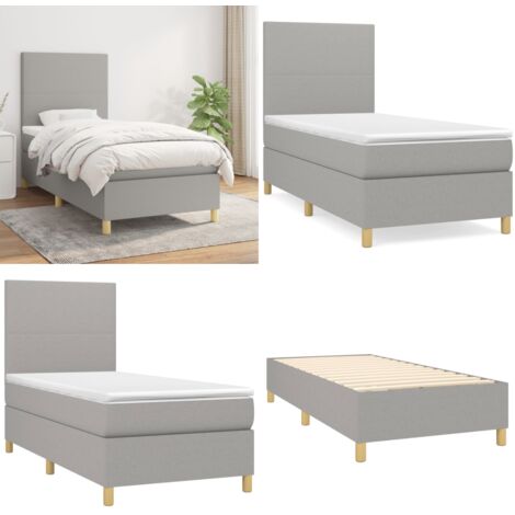 Cama box spring con colchón tela gris claro 80x200 cm - Colchón de muelles - Cama box spring