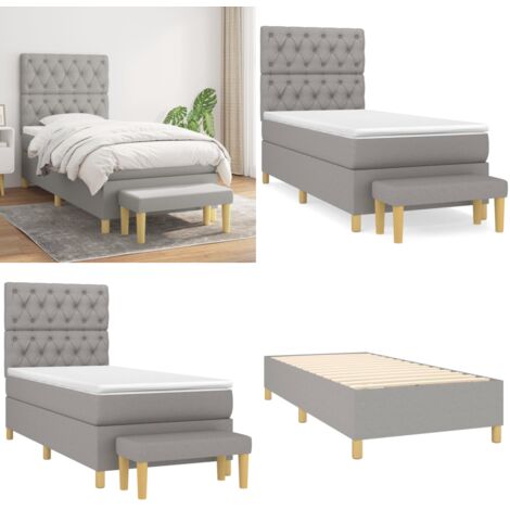 Cama box spring con colchón tela gris claro 80x200 cm - Colchón de muelles - Cama de muelles