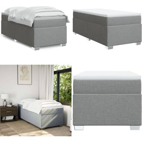 Cama box spring con colchón tela gris claro 80x200 cm - Colchón de muelles - Cama de muelles ensacados